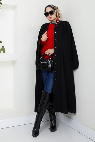 moda selvim معطف أسود 0504BGS895-M - Thumbnail