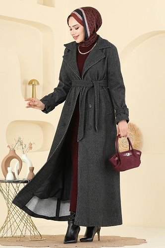 moda selvim Coat 057TGZ1164 Black - Thumbnail