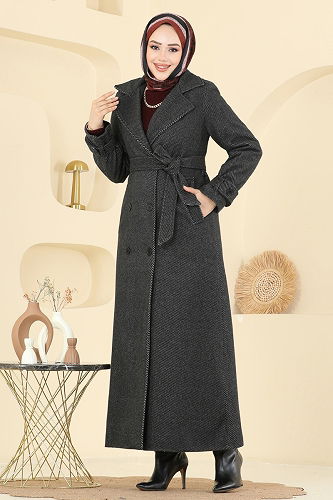 moda selvim Coat 057TGZ1164 Black - Thumbnail