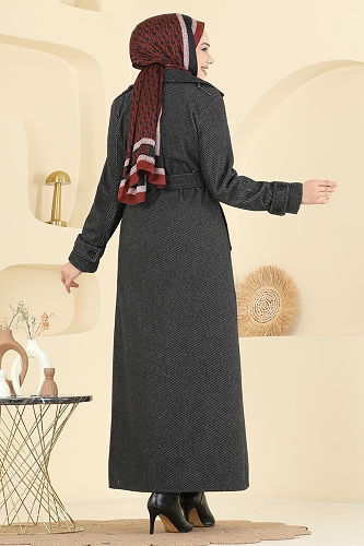 moda selvim Coat 057TGZ1164 Black - Thumbnail