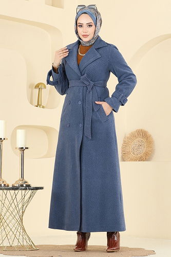 moda selvim Coat 057TGZ1164 Blue - Thumbnail