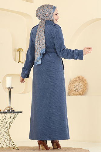 moda selvim Coat 057TGZ1164 Blue - Thumbnail