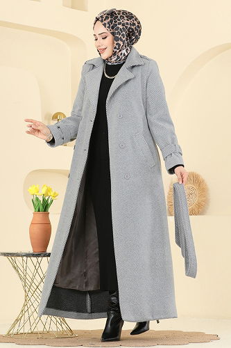 moda selvim Coat 057TGZ1164 Gray - Thumbnail