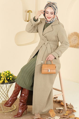 moda selvim Coat 057TGZ1164 Stone - Thumbnail
