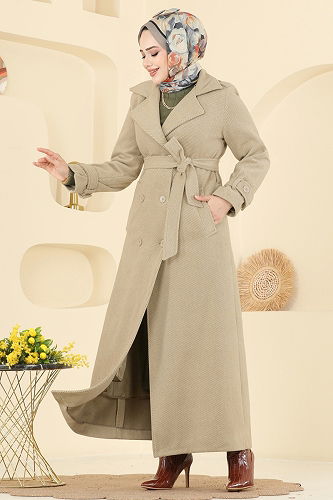 moda selvim Coat 057TGZ1164 Stone - Thumbnail