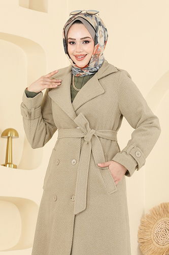 moda selvim Coat 057TGZ1164 Stone - Thumbnail