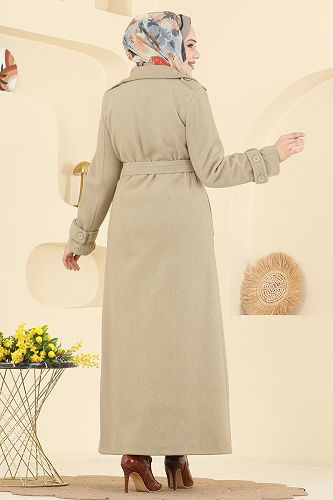moda selvim Coat 057TGZ1164 Stone - Thumbnail