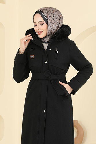 moda selvim Coat 061TGZ1164 Black - Thumbnail