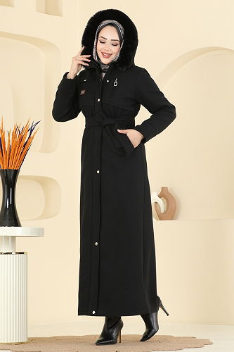 moda selvim Coat 061TGZ1164 Black - Thumbnail