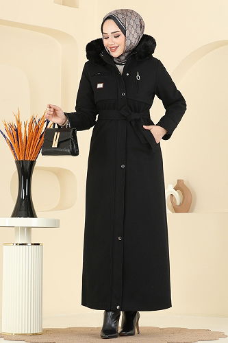 moda selvim Coat 061TGZ1164 Black - Thumbnail