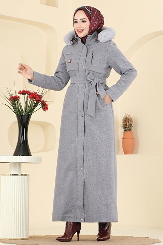 moda selvim Coat 061TGZ1164 Gray - Thumbnail