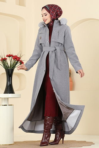 moda selvim Coat 061TGZ1164 Gray - Thumbnail