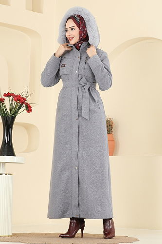 moda selvim Coat 061TGZ1164 Gray - Thumbnail