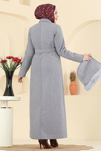 moda selvim معطف رمادي 061TGZ1164 - Thumbnail