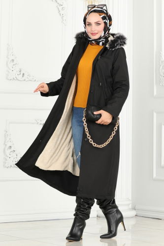 moda selvim Coat 0805MSA980 Black - Thumbnail