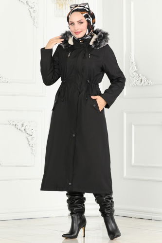 moda selvim Coat 0805MSA980 Black - Thumbnail