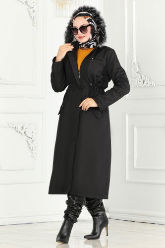 moda selvim Coat 0805MSA980 Black - Thumbnail