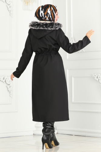 moda selvim Coat 0805MSA980 Black - Thumbnail