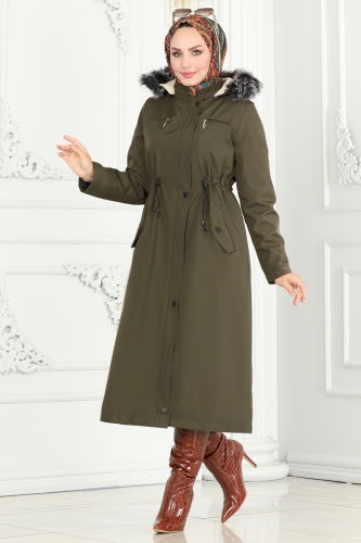 moda selvim Coat 0805MSA980 Khaki - Thumbnail