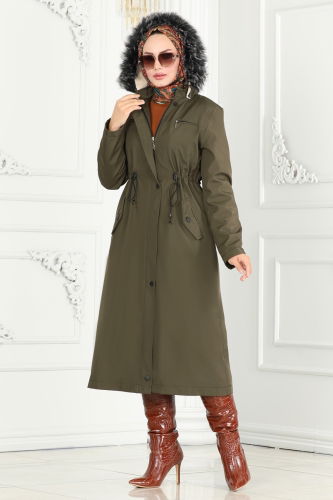 moda selvim Coat 0805MSA980 Khaki - Thumbnail