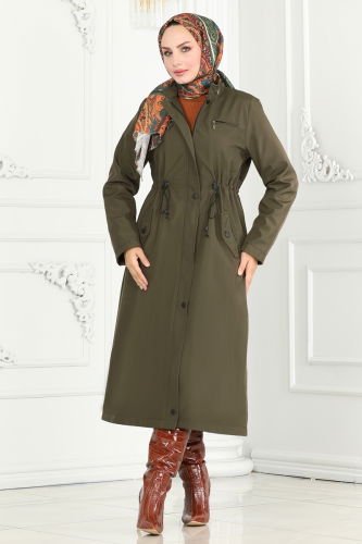 moda selvim Coat 0805MSA980 Khaki - Thumbnail