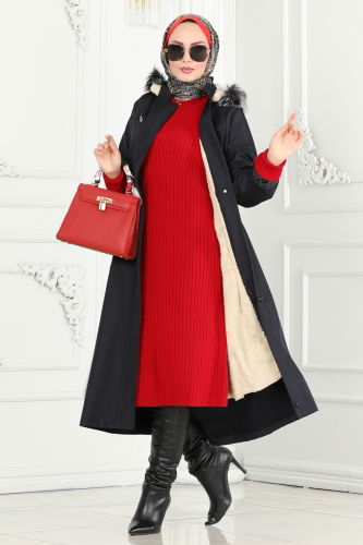 moda selvim Coat 0805MSA980 Navy Blue - Thumbnail