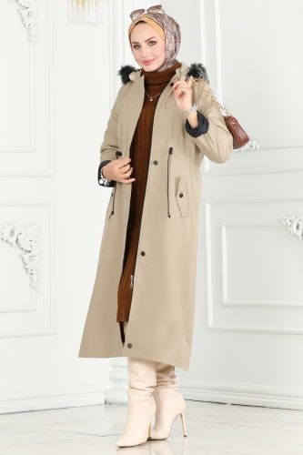 moda selvim Coat 0805MSA980 Stone - Thumbnail