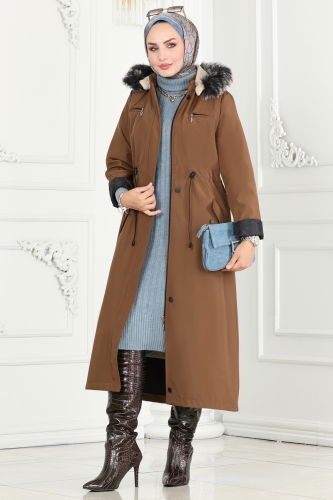 moda selvim Coat 0805MSA980 Tan - Thumbnail