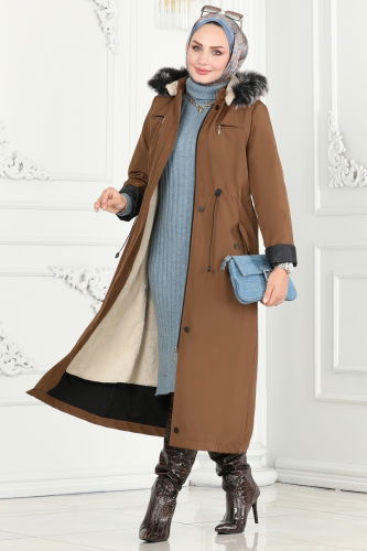 moda selvim Coat 0805MSA980 Tan - Thumbnail