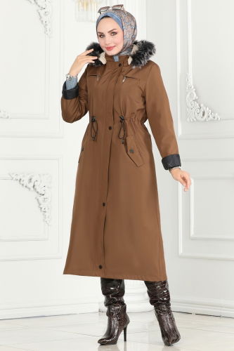 moda selvim Coat 0805MSA980 Tan - Thumbnail