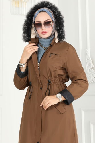 moda selvim Coat 0805MSA980 Tan - Thumbnail