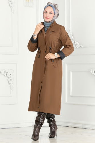 moda selvim Coat 0805MSA980 Tan - Thumbnail