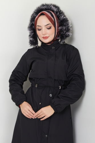 moda selvim Coat 0812MSA980 Black - Thumbnail