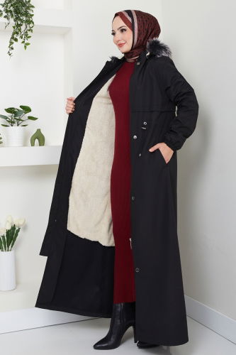 moda selvim Coat 0812MSA980 Black - Thumbnail