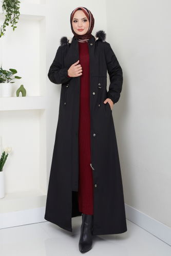 moda selvim Coat 0812MSA980 Black - Thumbnail