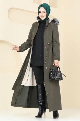 moda selvim Coat 0812MSA980 Dark Khaki - Thumbnail