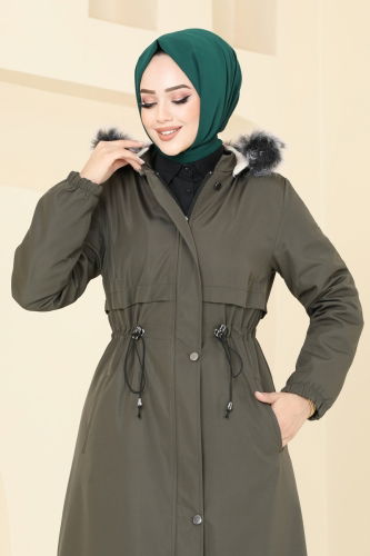 moda selvim Coat 0812MSA980 Dark Khaki - Thumbnail