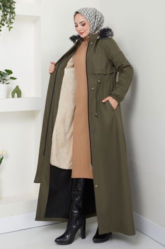 moda selvim Coat 0812MSA980 Khaki - Thumbnail