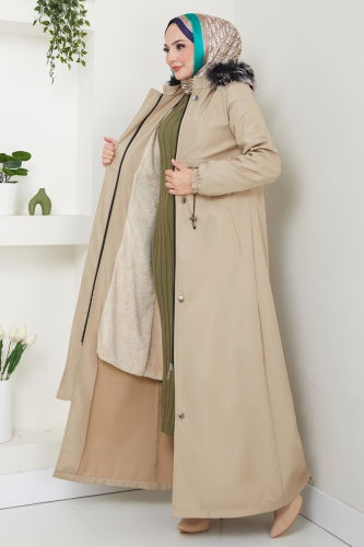 moda selvim Coat 0812MSA980 Stone - Thumbnail