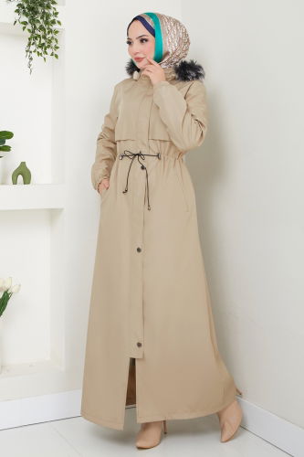 moda selvim Coat 0812MSA980 Stone - Thumbnail