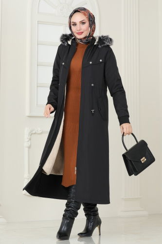 moda selvim Coat 0827MSA980 Black - Thumbnail