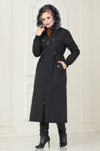 moda selvim Coat 0827MSA980 Black - Thumbnail