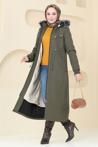 moda selvim Coat 0827MSA980 Khaki - Thumbnail