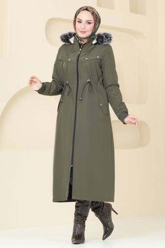 moda selvim Coat 0827MSA980 Khaki - Thumbnail