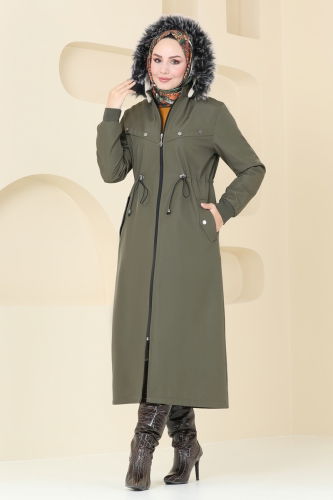 moda selvim Coat 0827MSA980 Khaki - Thumbnail