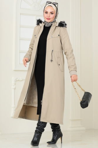 moda selvim Coat 0827MSA980 Stone - Thumbnail