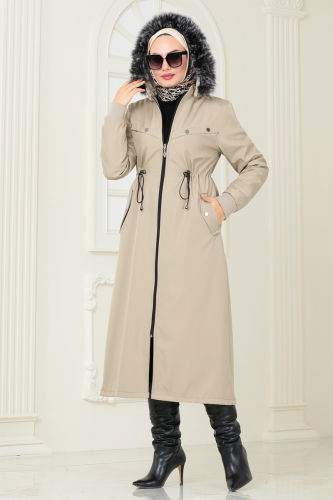 moda selvim Coat 0827MSA980 Stone - Thumbnail