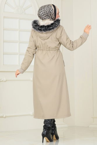 moda selvim Coat 0827MSA980 Stone - Thumbnail