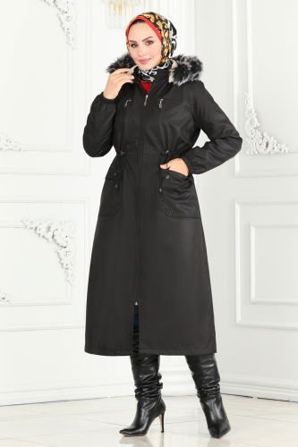 moda selvim Coat 0831MSA980 Black - Thumbnail