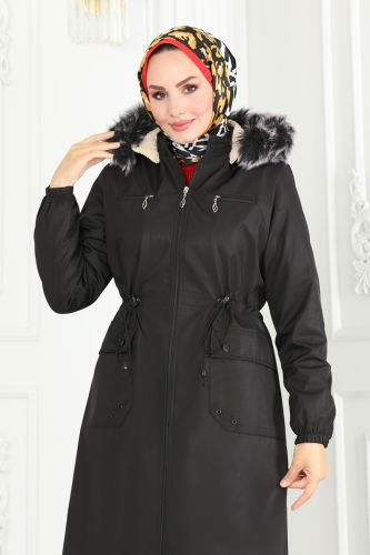 moda selvim Coat 0831MSA980 Black - Thumbnail